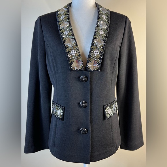 St John Knit Black Jewel Embellished Jacket, Size 8 - Picture 8 of 14